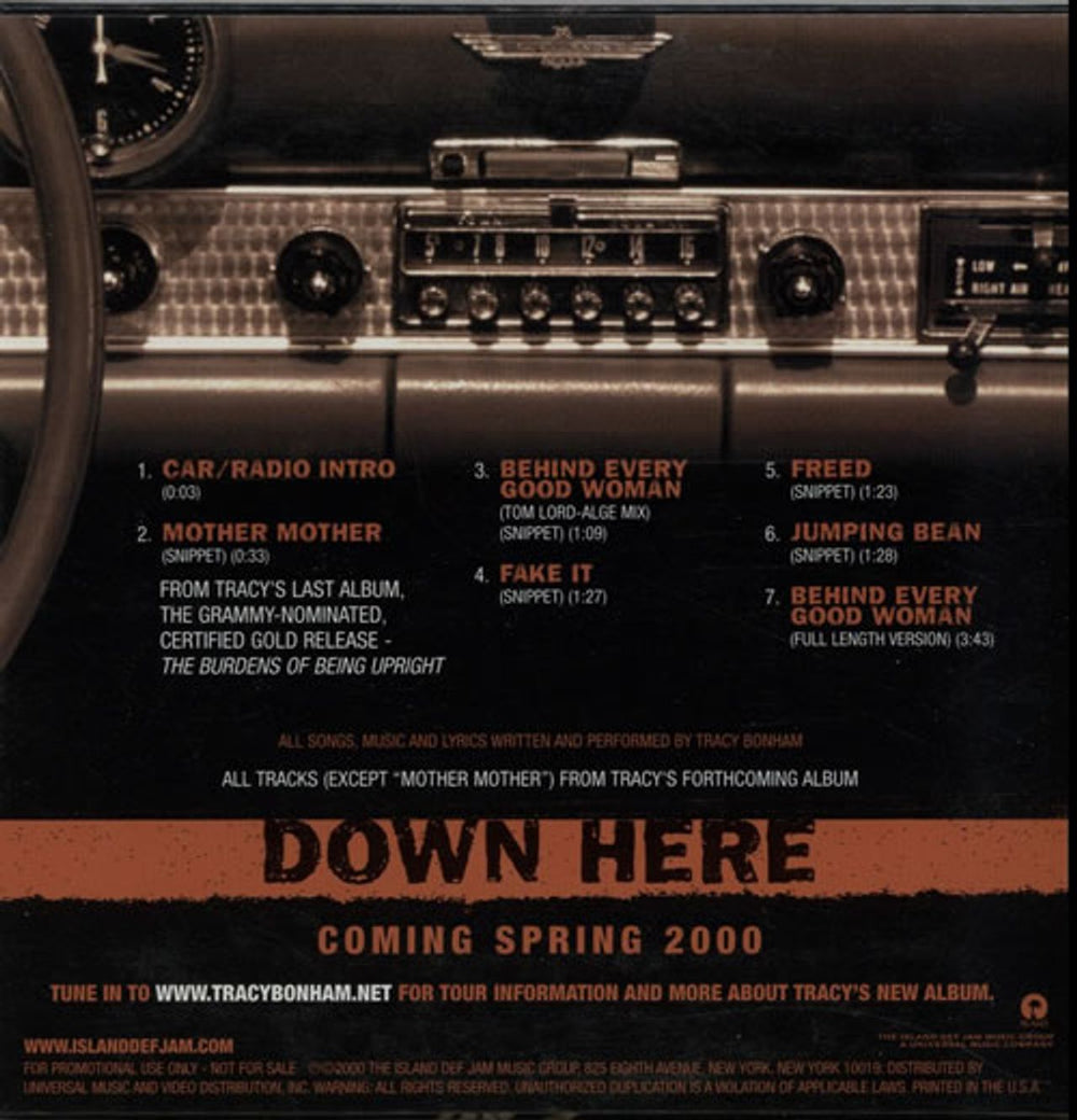 Tracy Bonham Down Here Sampler US Promo CD single (CD5 / 5") TBHC5DO153620