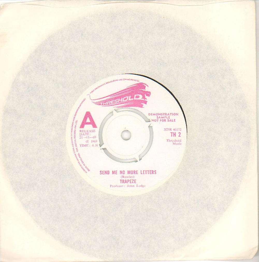 Trapeze Send Me No More Letters - A Label UK Promo 7" vinyl single (7 inch record / 45) TH2