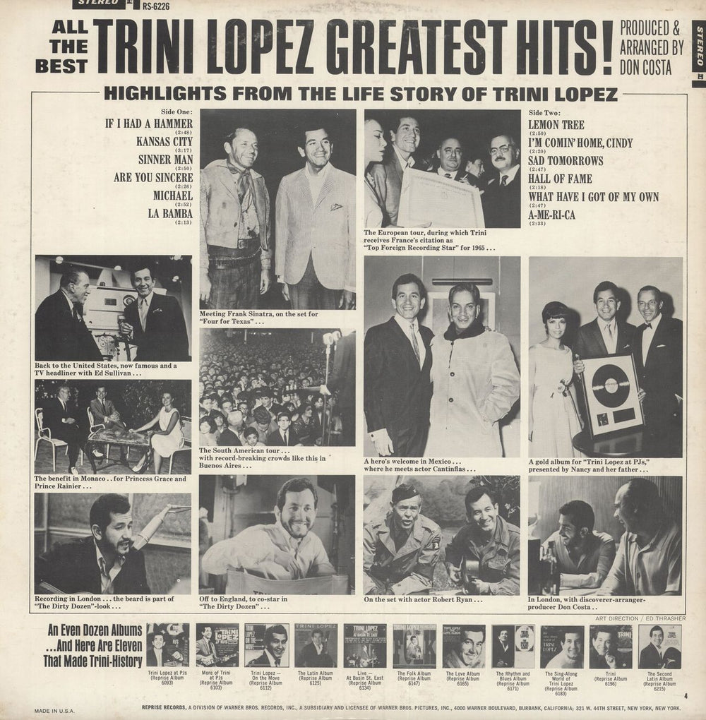 Trini Lopez Greatest Hits! US vinyl LP album (LP record) TE1LPGR748130