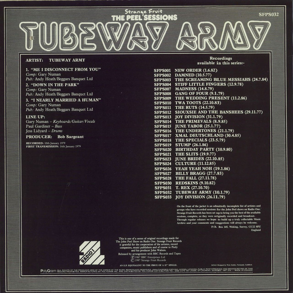 Tubeway Army The Peel Sessions - Hype Stickered Canadian 12" vinyl single (12 inch record / Maxi-single)