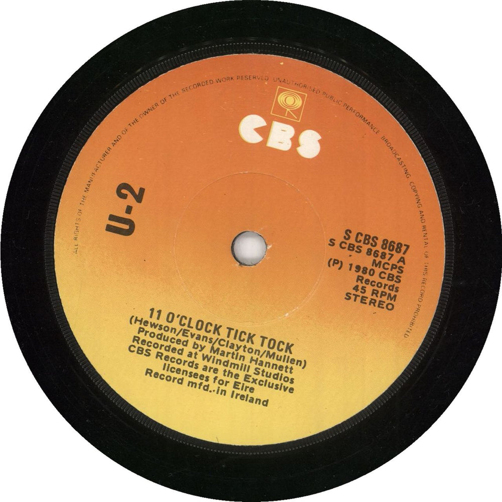 U2 11 O'Clock Tick Tock - 2nd - EX Irish 7" vinyl single (7 inch record / 45)