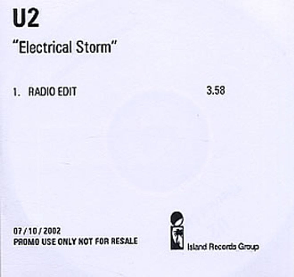 U2 Electrical Storm - Radio Edit UK Promo CD-R acetate CD-R