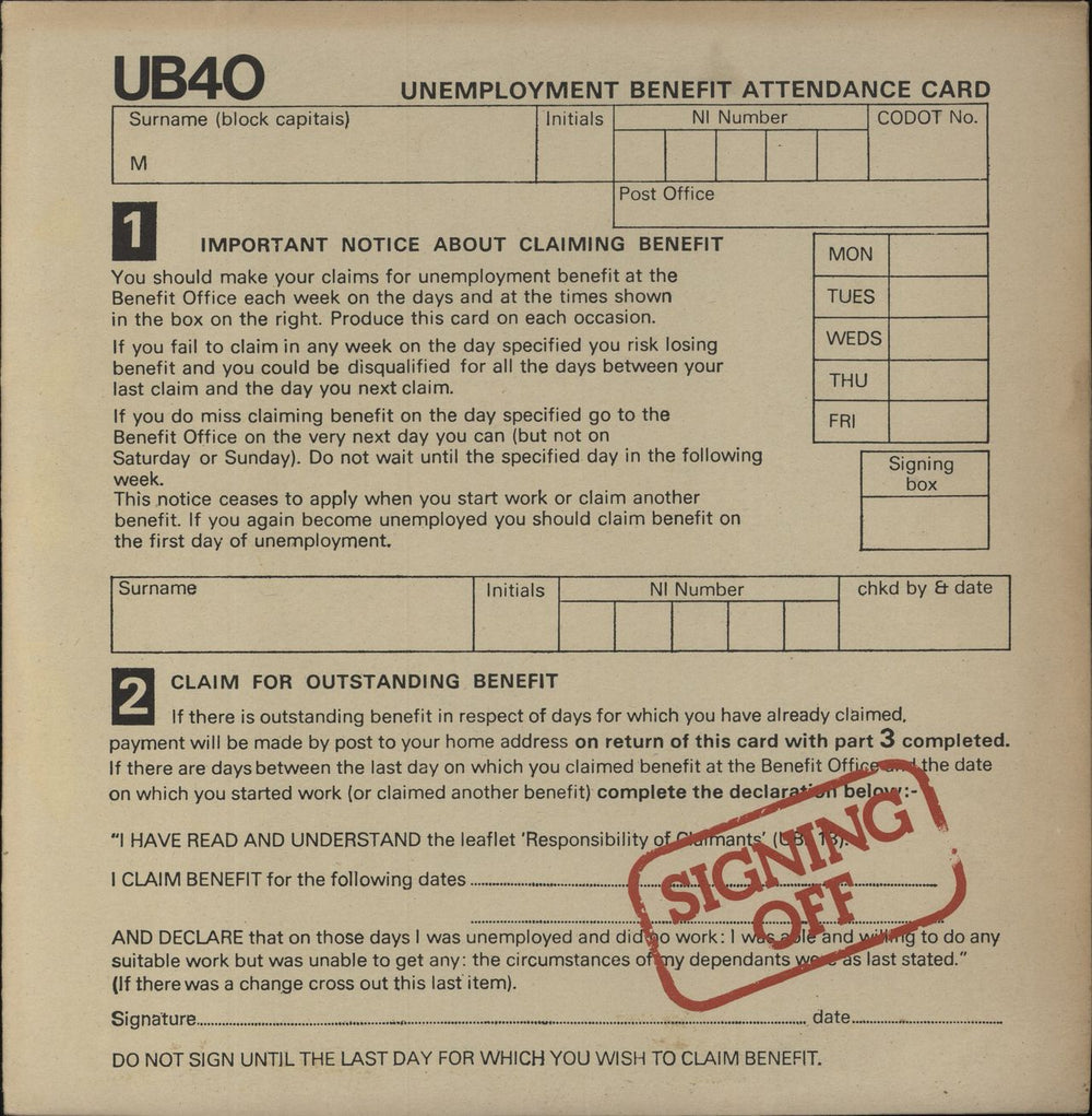 UB40 Signing Off Greek vinyl LP album (LP record) MB40112