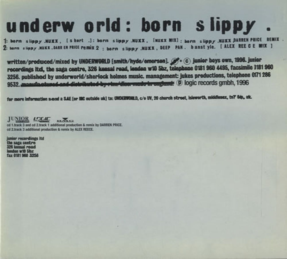 Underworld Born Slippy German 2-CD single set (Double CD single) 7432139599-2