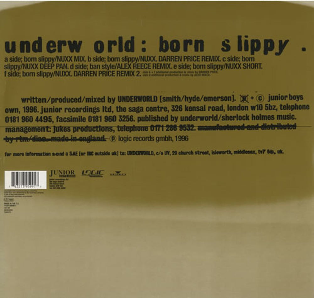 Underworld Born Slippy UK 12" vinyl single (12 inch record / Maxi-single) 7432139599-1