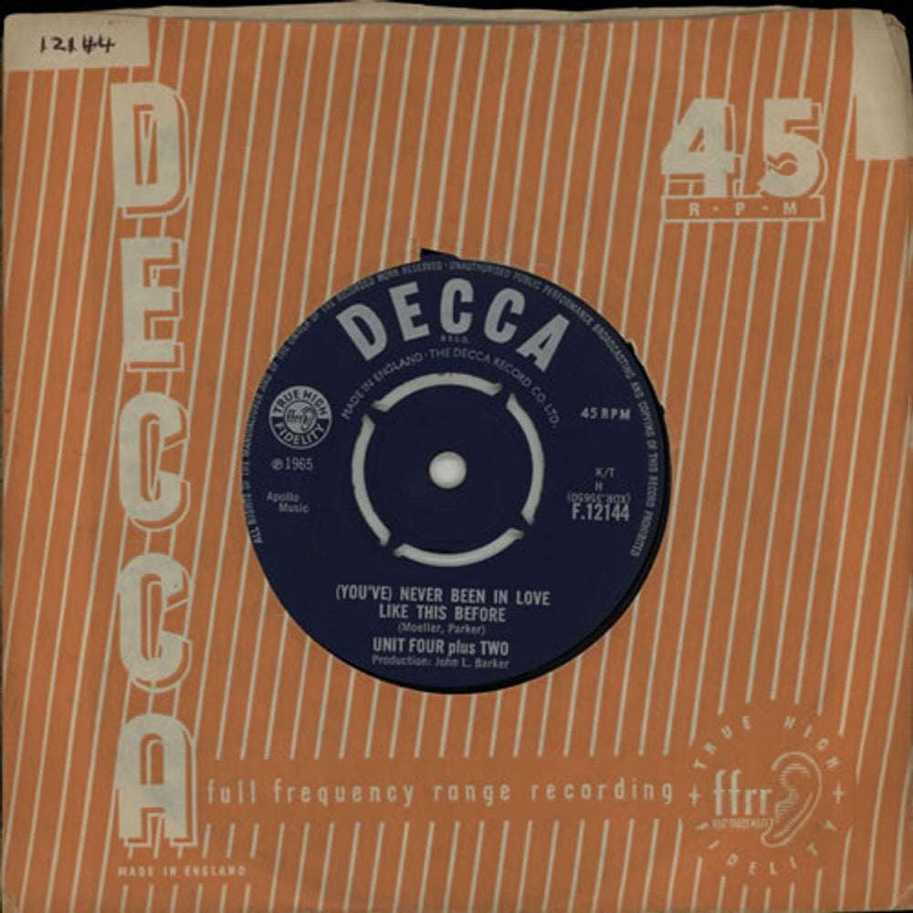 Unit Four Plus Two (You've) Never Been In Love Like This Before UK 7" vinyl single (7 inch record / 45) F.12144