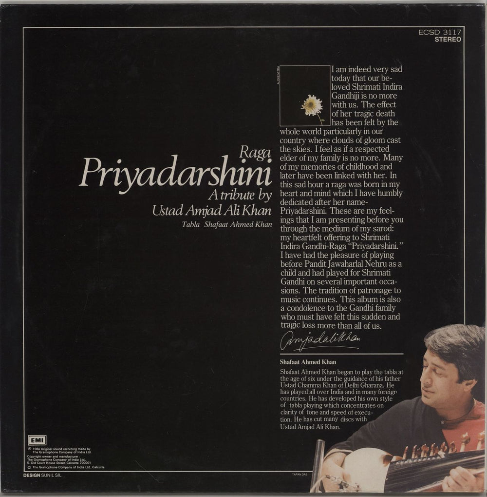 Ustad Amjad Ali Khan Raga Priyadarshini - A Tribute Indian vinyl LP album (LP record)