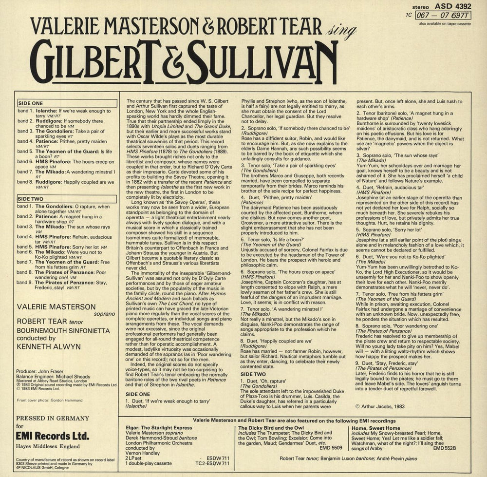 Valerie Masterson & Robert Tear Valerie Masterson & Robert Tear Sing Gilbert & Sullivan UK vinyl LP album (LP record)