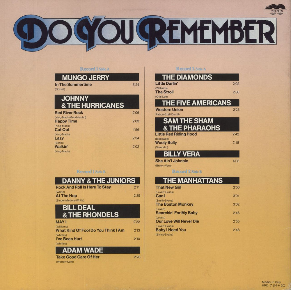 Various-50s/Rock & Roll/Rockabilly Do You Remember Dutch 2-LP vinyl record set (Double LP Album)