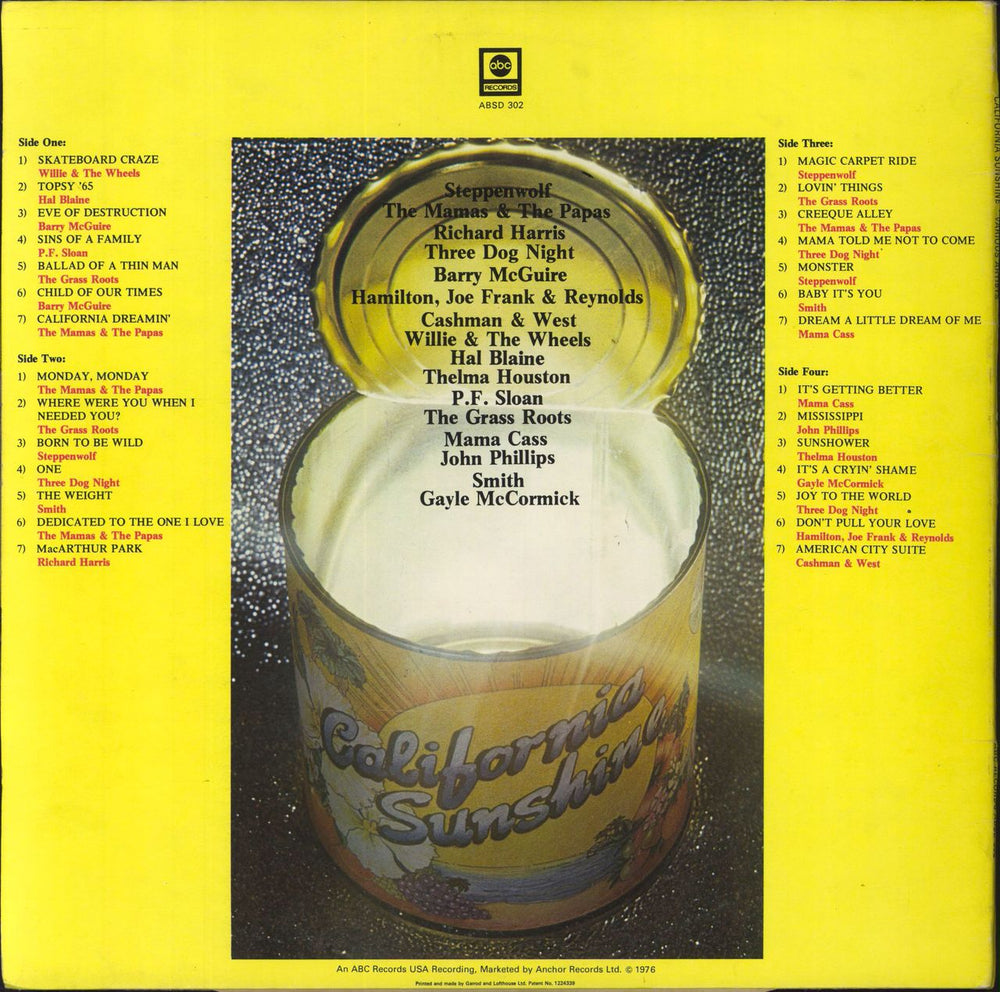 Various-60s & 70s California Sunshine-EX UK 2-LP vinyl record set (Double LP Album)