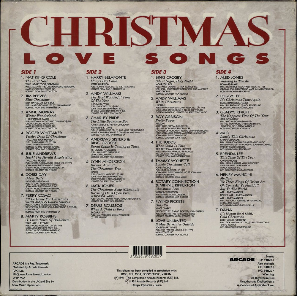 Various Artists Christmas Love Songs UK 2-LP vinyl record set (Double LP Album) 3351479482017