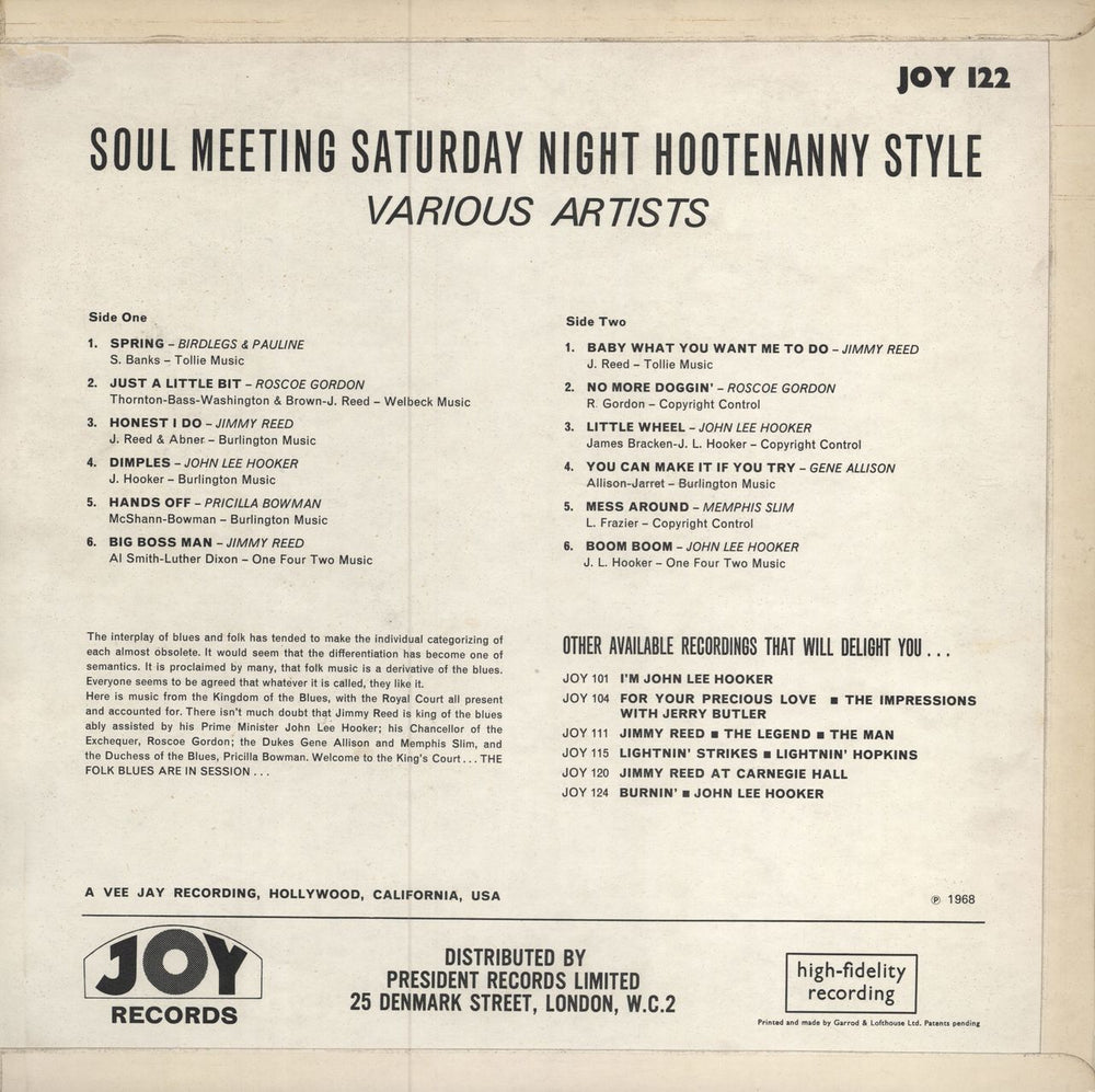 Various-Blues & Gospel Soul Meeting Saturday Night Hootenanny Style UK vinyl LP album (LP record)