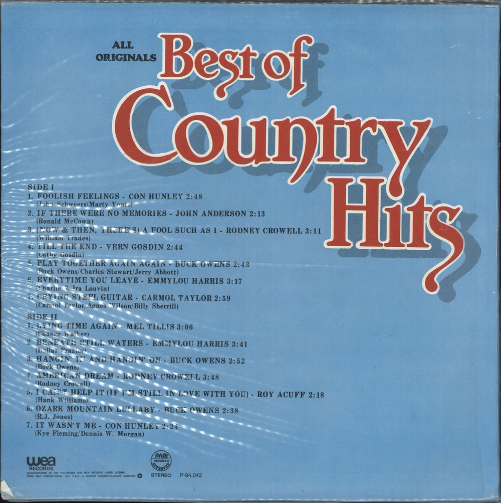 Various-Country Best Of Country Hits Philippino vinyl LP album (LP record)