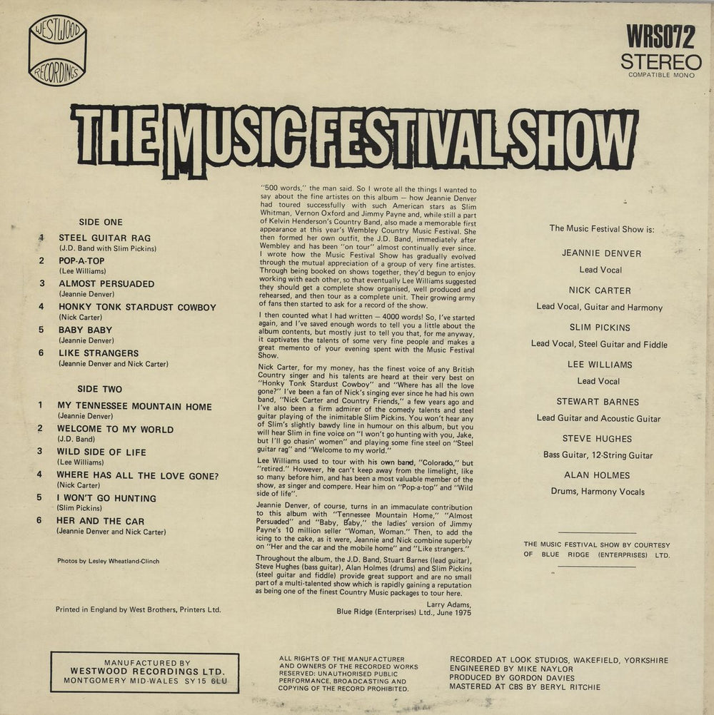 Various-Country The Music Festival Show UK vinyl LP album (LP record)