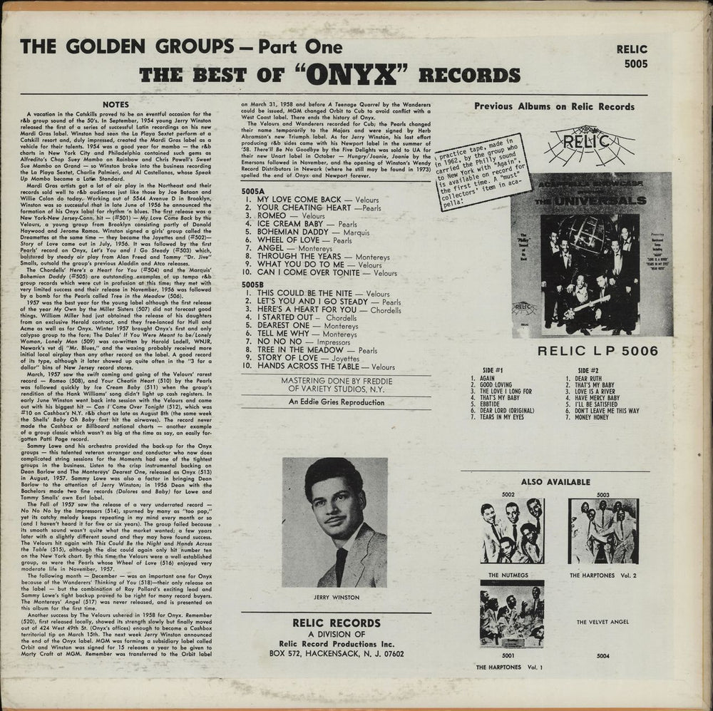 Various-Doo-Wop & Vocal The Best Of Onyx Records US vinyl LP album (LP record)