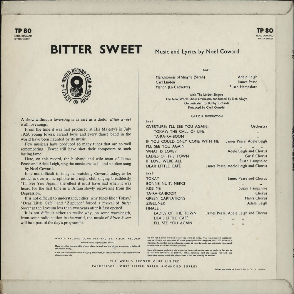 Various-Film, Radio, Theatre & TV Bitter Sweet UK vinyl LP album (LP record)