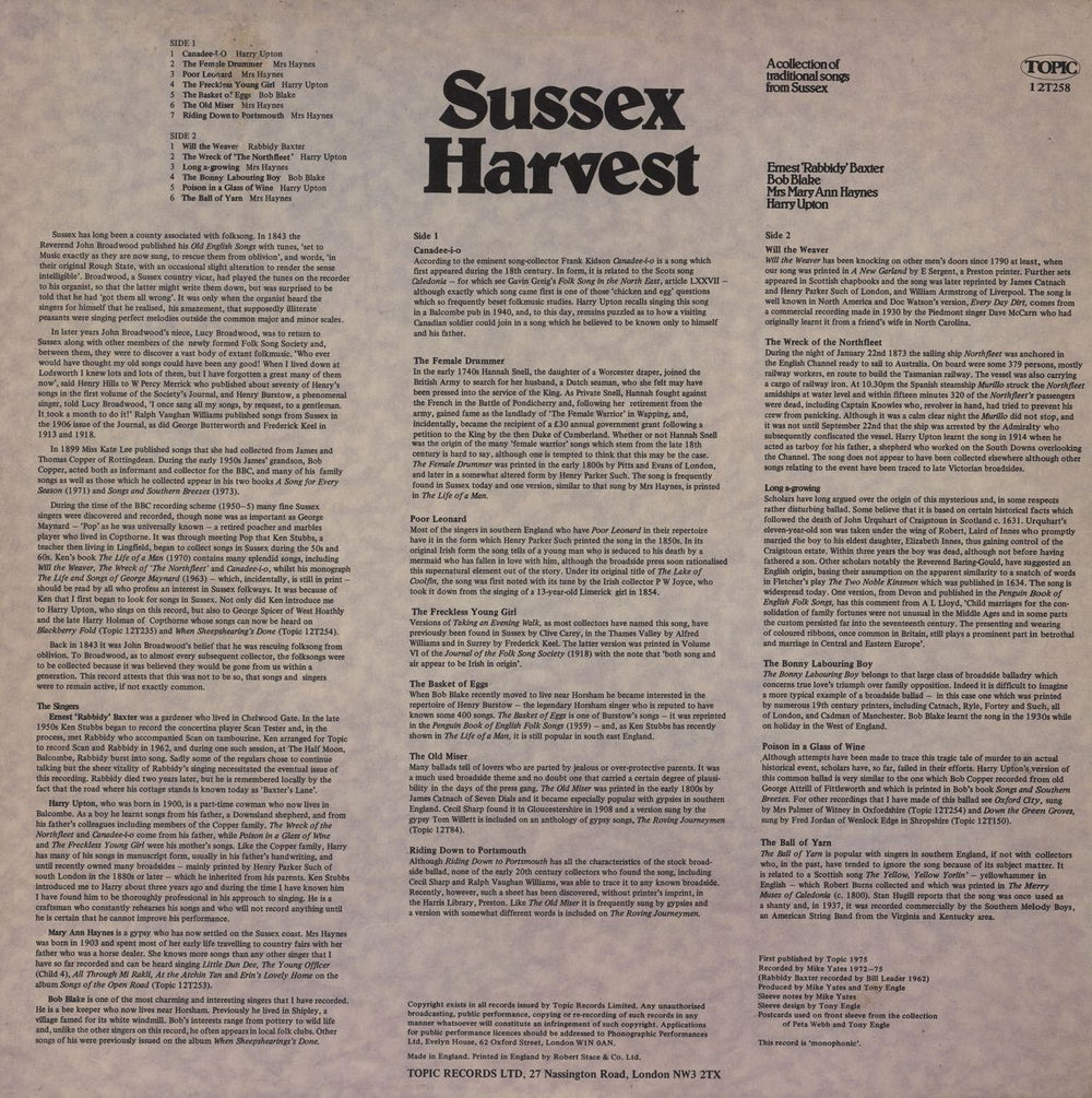 Various-Folk Sussex Harvest UK vinyl LP album (LP record)