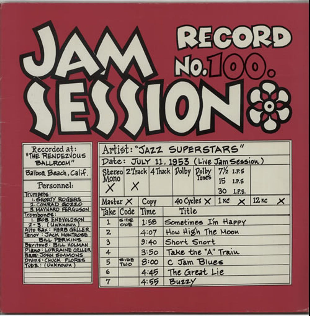 Various-Jazz Jam Session No. 100 US vinyl LP album (LP record) JS-100