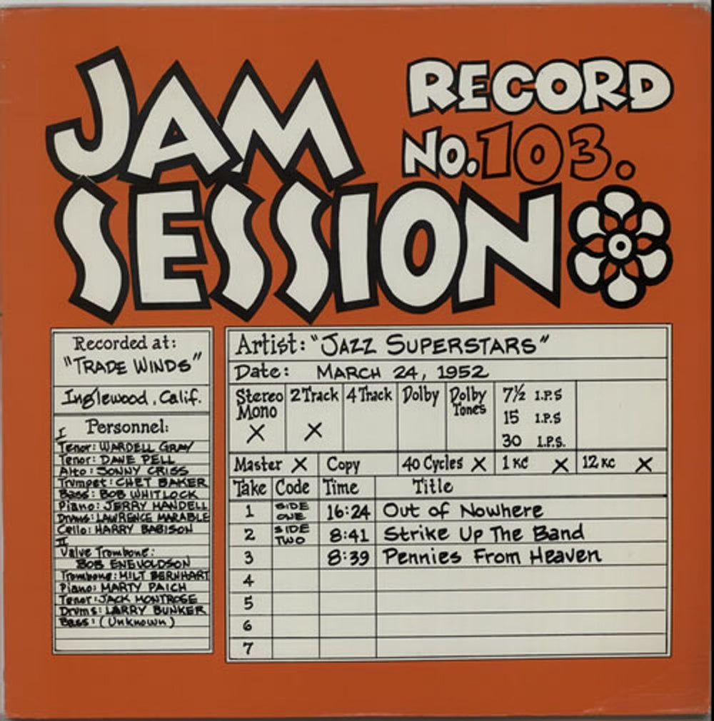 Various-Jazz Jam Session No. 103 US vinyl LP album (LP record) JS-103