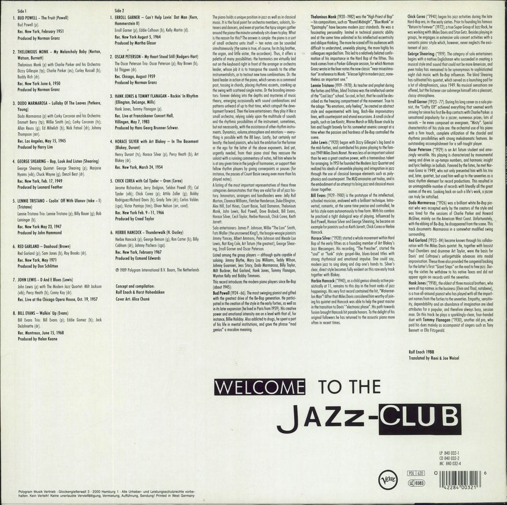 Various-Jazz Jazz Club - Piano German vinyl LP album (LP record) 042284003216