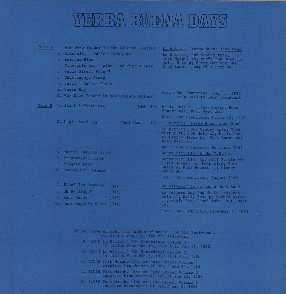 Various-Jazz Yerba Buena Days UK vinyl LP album (LP record)