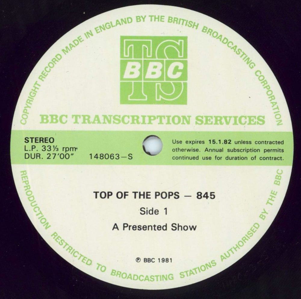 Various-Pop Top Of The Pops 845 UK Promo vinyl LP album (LP record) 148063/64-S