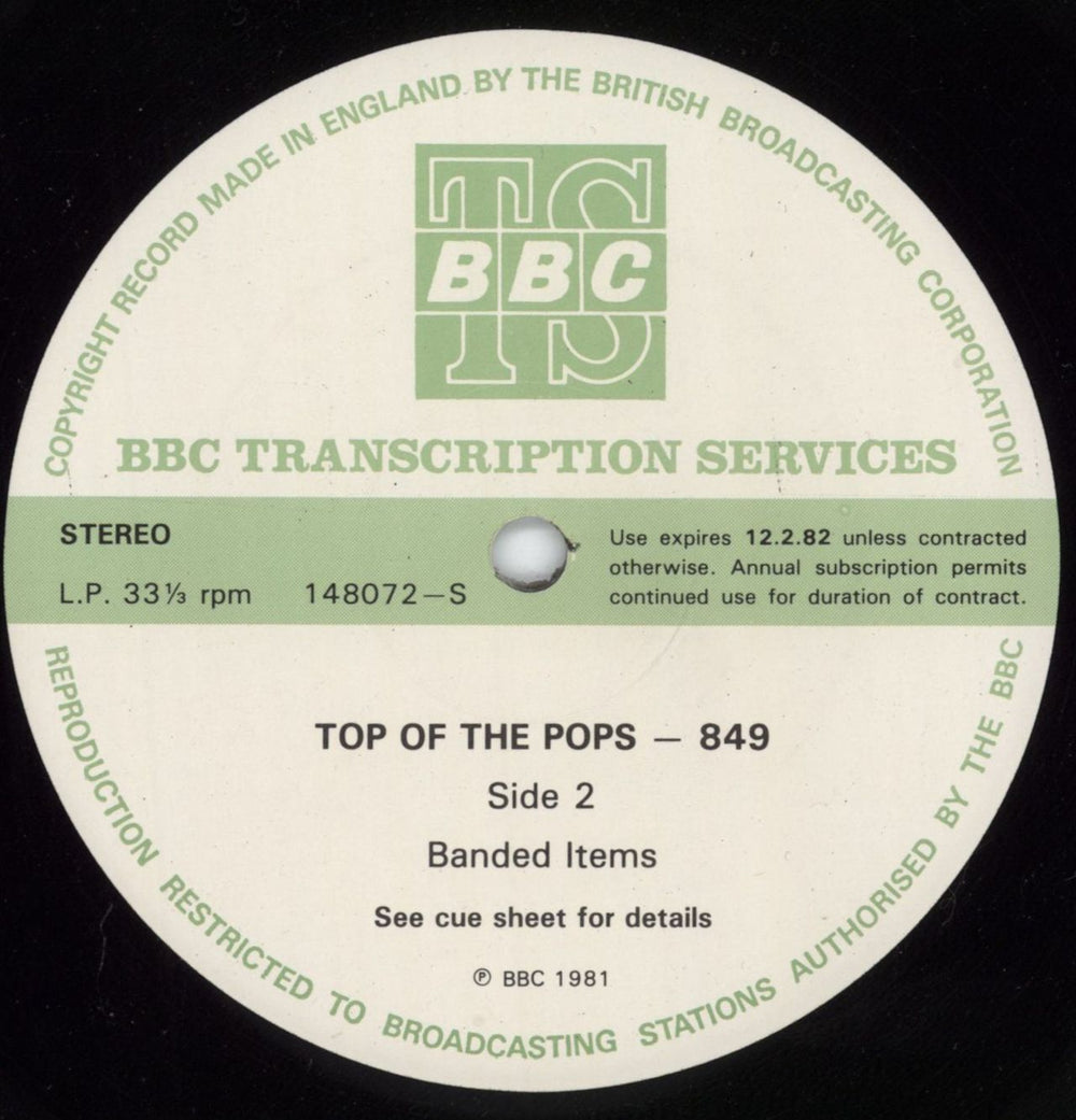 Various-Pop Top Of The Pops 849 UK Promo vinyl LP album (LP record)