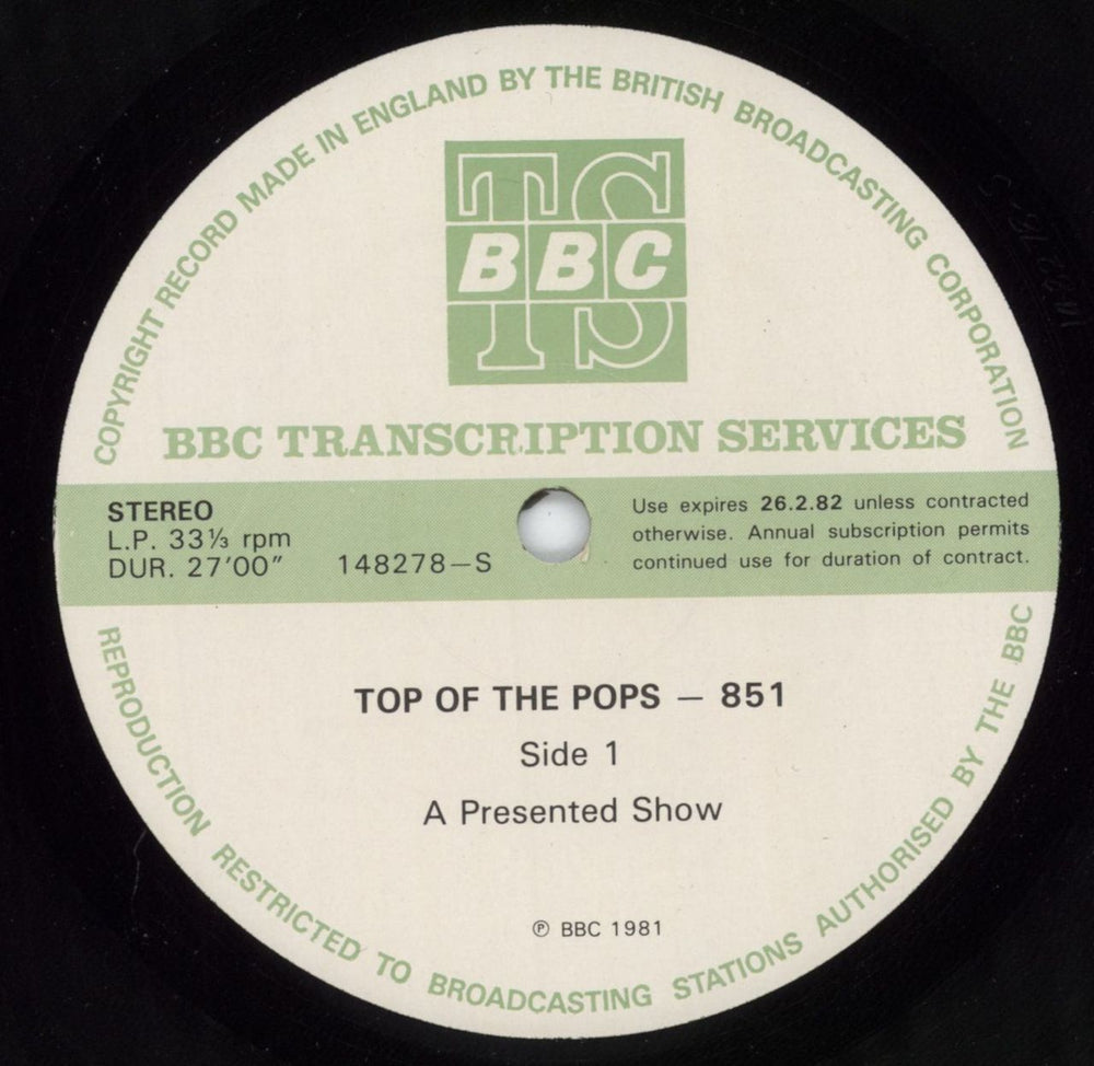 Various-Pop Top Of The Pops 851 UK Promo vinyl LP album (LP record) 148278/79-S