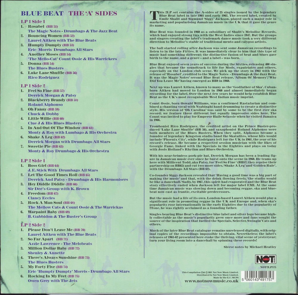 Various-Reggae & Ska The History Of Blue Beat - The Birth Of Ska BB51 - BB75 A Sides UK 2-LP vinyl record set (Double LP Album) 5060143491757