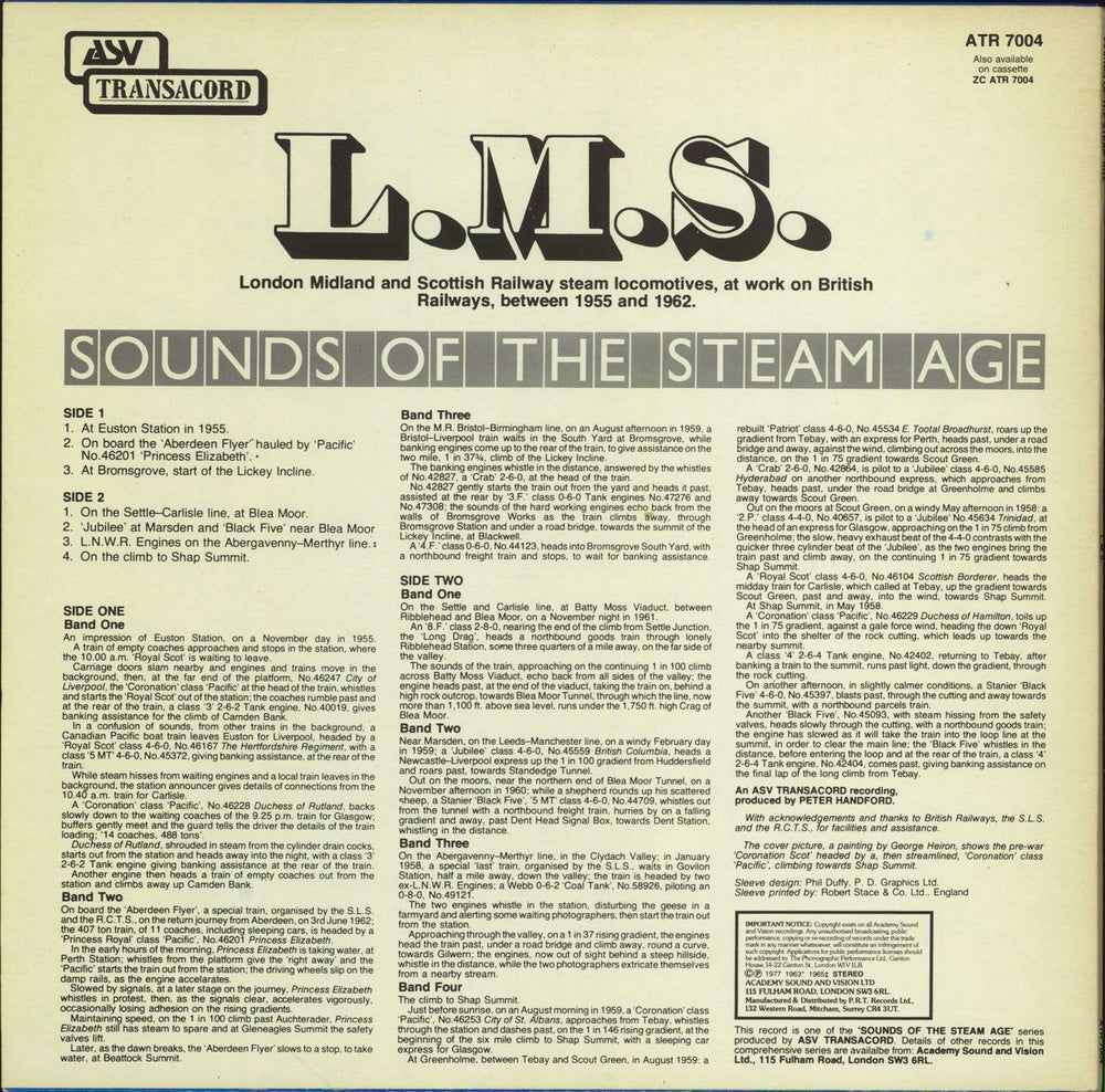 Various-Trains L.M.S. (London Midland and Scottish Railway Steam Locomotives) UK vinyl LP album (LP record)