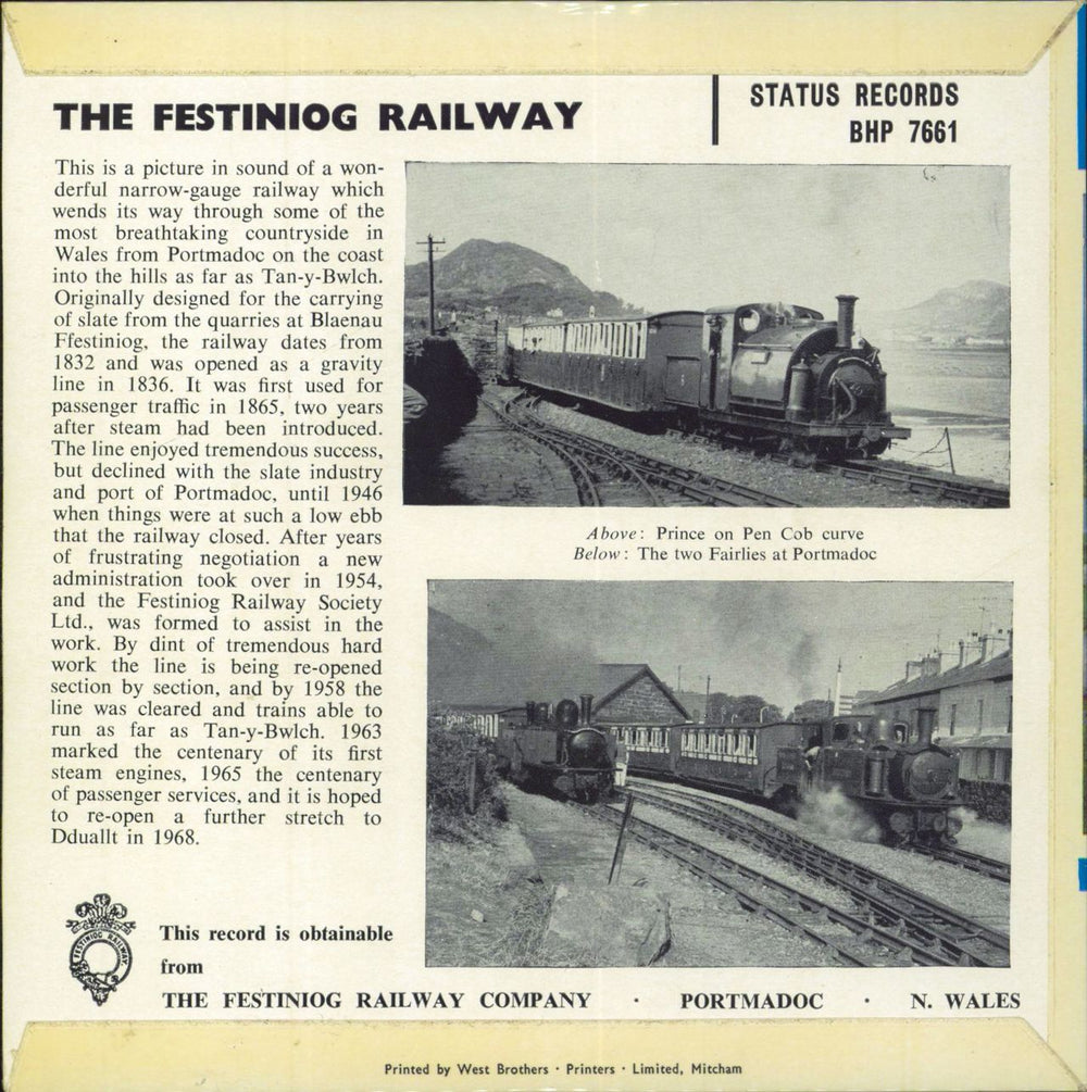 Various-Trains The Festiniog Railway EP UK 7" vinyl single (7 inch record / 45)