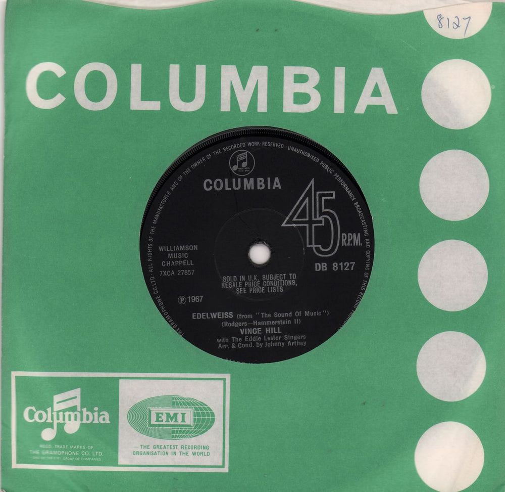 Vince Hill Edelweiss - Solid UK 7" vinyl single (7 inch record / 45) DB8127