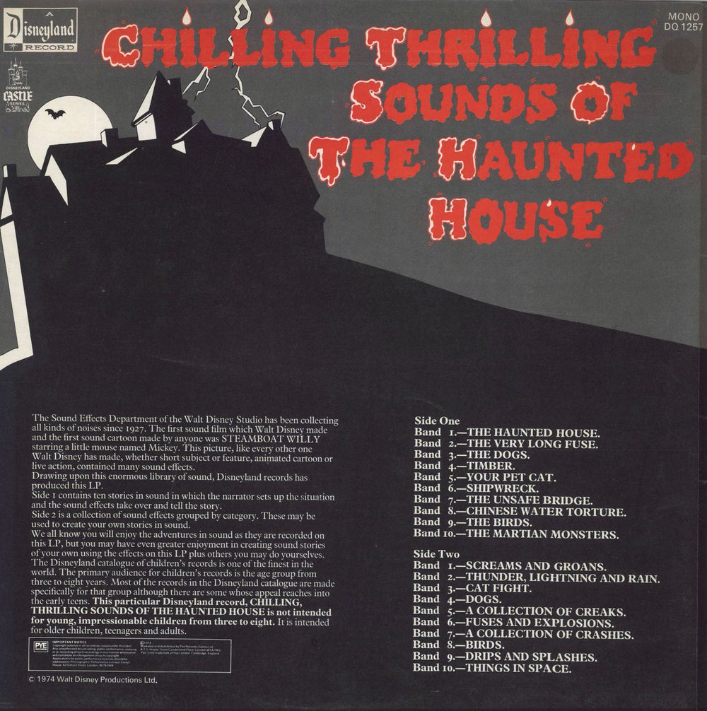 Walt Disney Chilling Thrilling Sounds Of The Haunted House UK vinyl LP album (LP record)