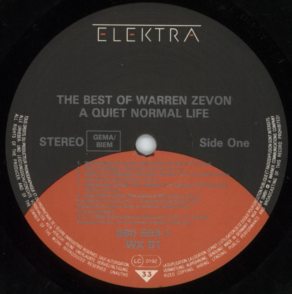 Warren Zevon The Best Of German vinyl LP album (LP record) WZVLPTH815882