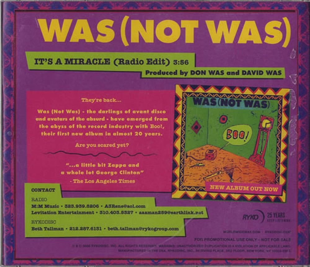 Was (Not Was) It's A Miracle US Promo CD single (CD5 / 5") CD-R ACETATE