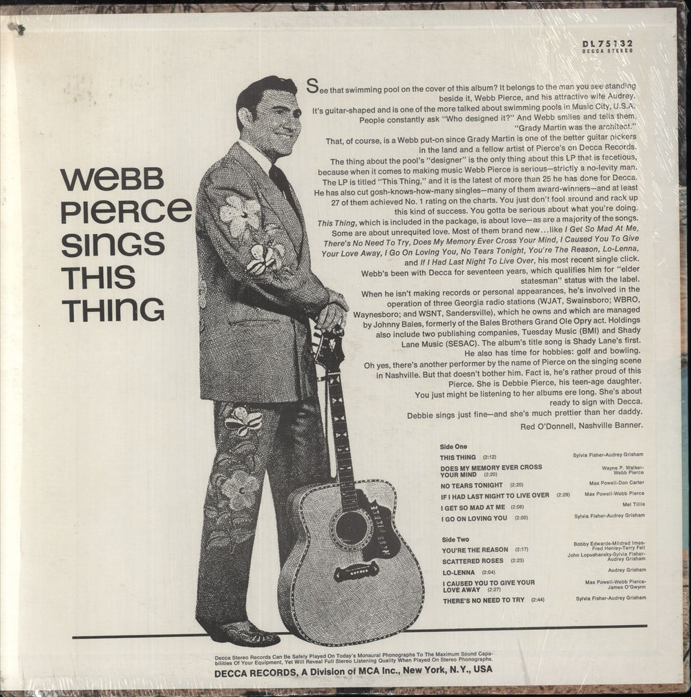 Webb Pierce Webb Pierce Sings This Thing US vinyl LP album (LP record)