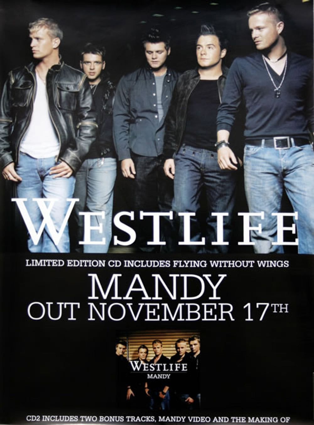 Westlife Mandy UK Promo poster 19 X 27