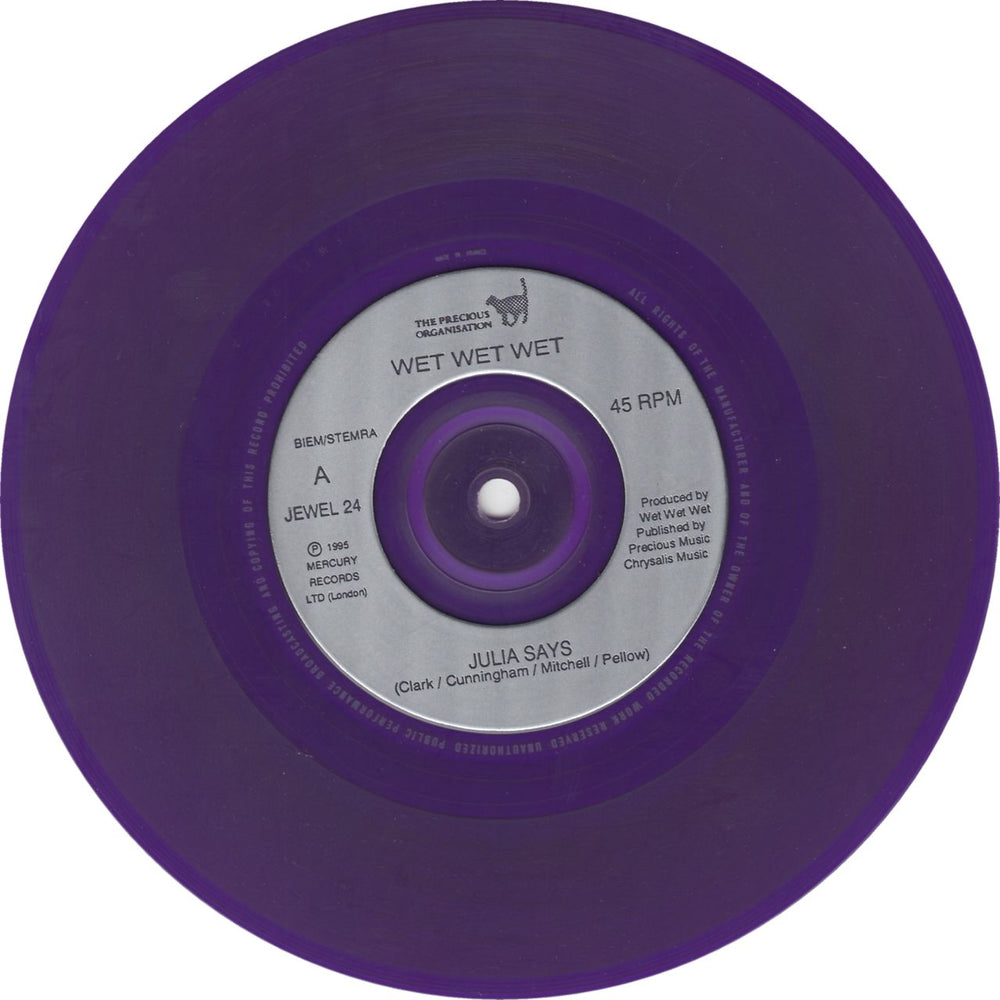 Wet Wet Wet Julia Says - Purple Vinyl UK 7" vinyl single (7 inch record / 45) WET07JU54066