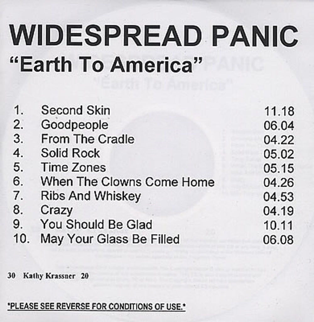 Widespread Panic Earth To America US CD-R acetate CD-R ACETATE