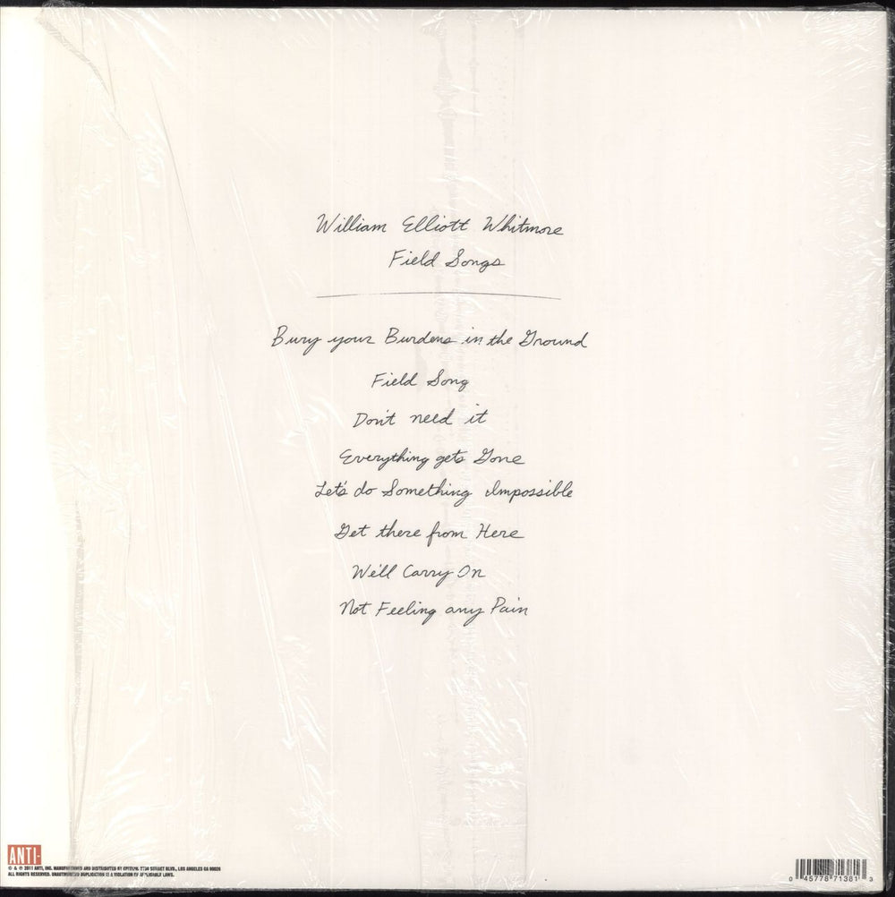 William Elliott Whitmore Field Songs US vinyl LP album (LP record) 045778713813
