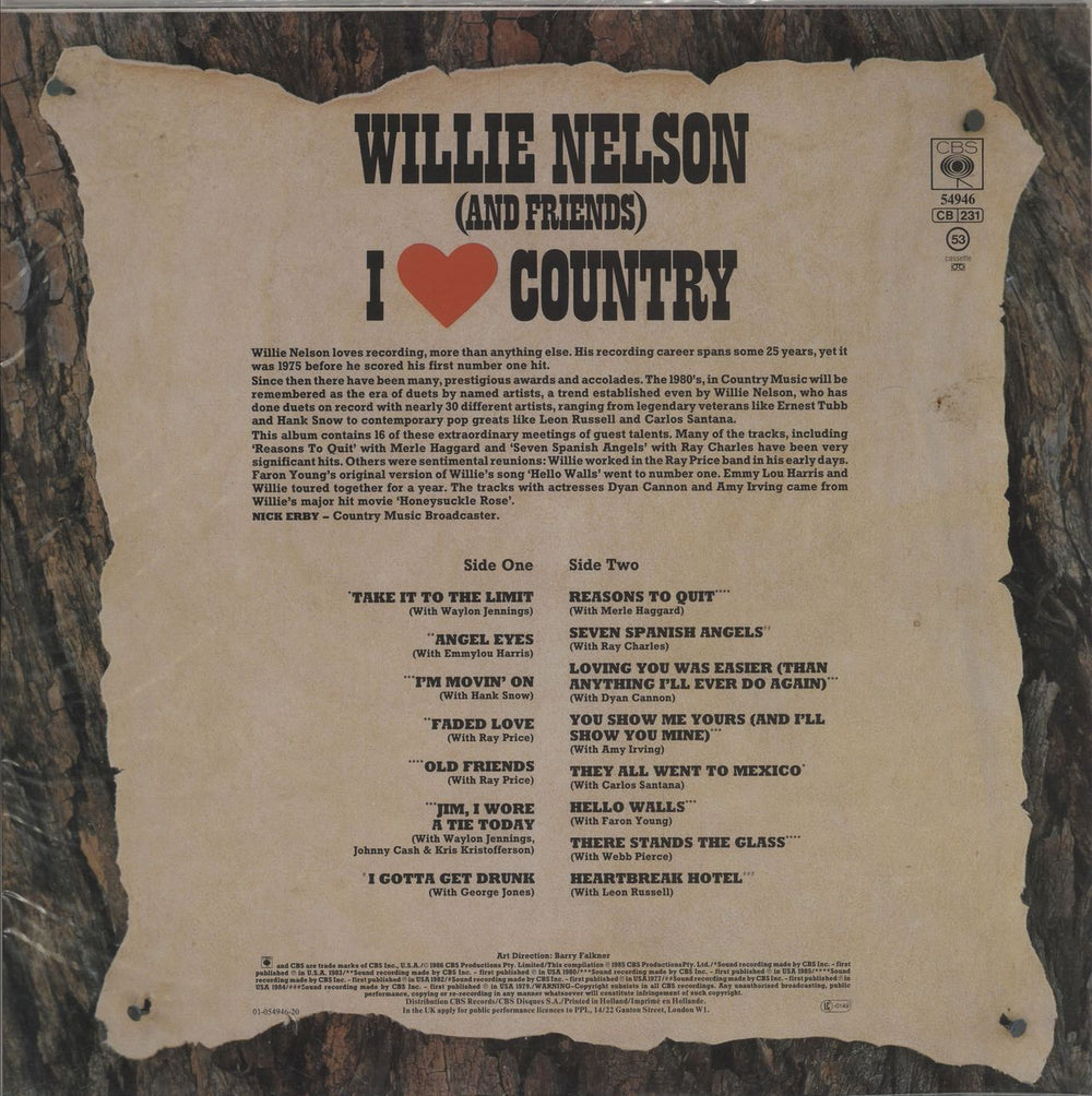 Willie Nelson I Love Country Dutch vinyl LP album (LP record)