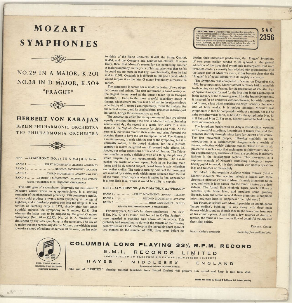 Wolfgang Amadeus Mozart Mozart Symphonies UK vinyl LP album (LP record) WZMLPMO699742