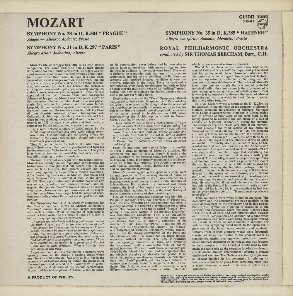 Wolfgang Amadeus Mozart Symphonies No. 31 In D, K.297 "Paris", No. 35 In D, K.385 "Haffner", No. 38 In D K.504 "Prague" UK vinyl LP album (LP record)