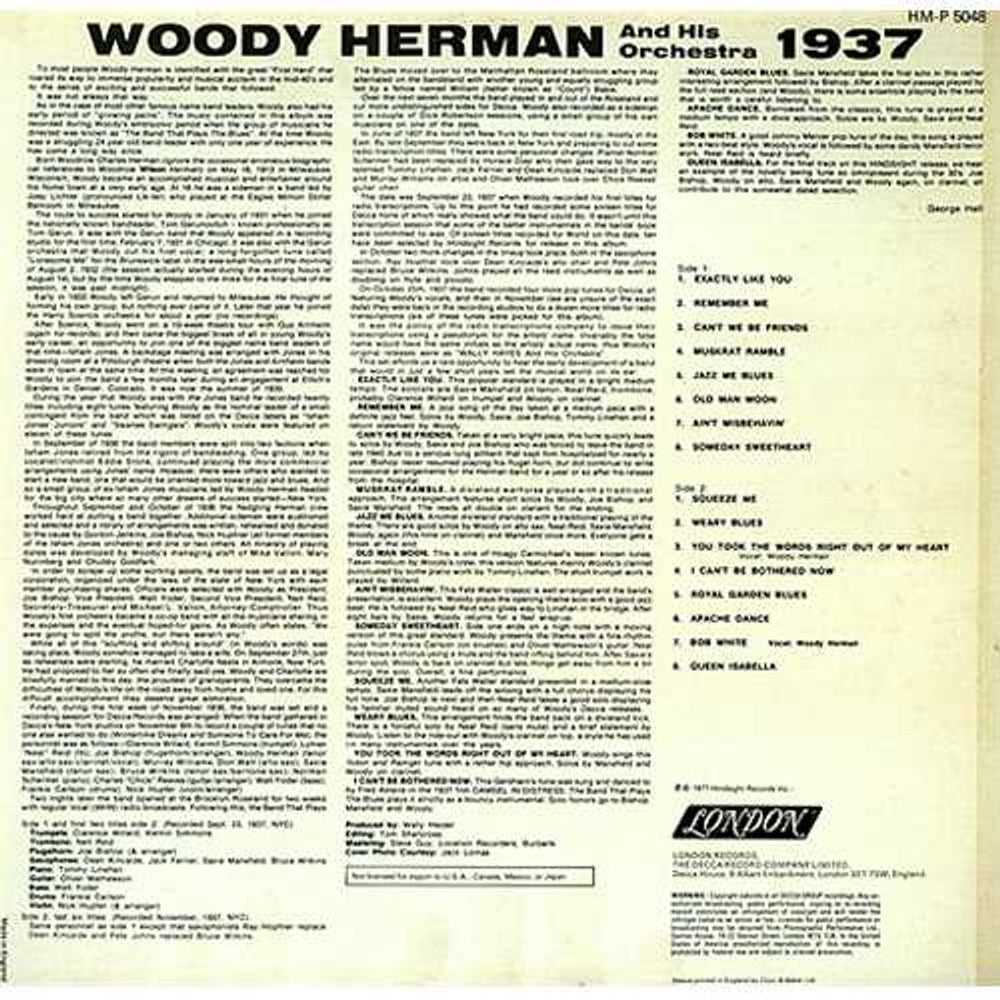 Woody Herman Woody Herman And His Orchestra 1937 UK vinyl LP album (LP record) WHMLPWO409074