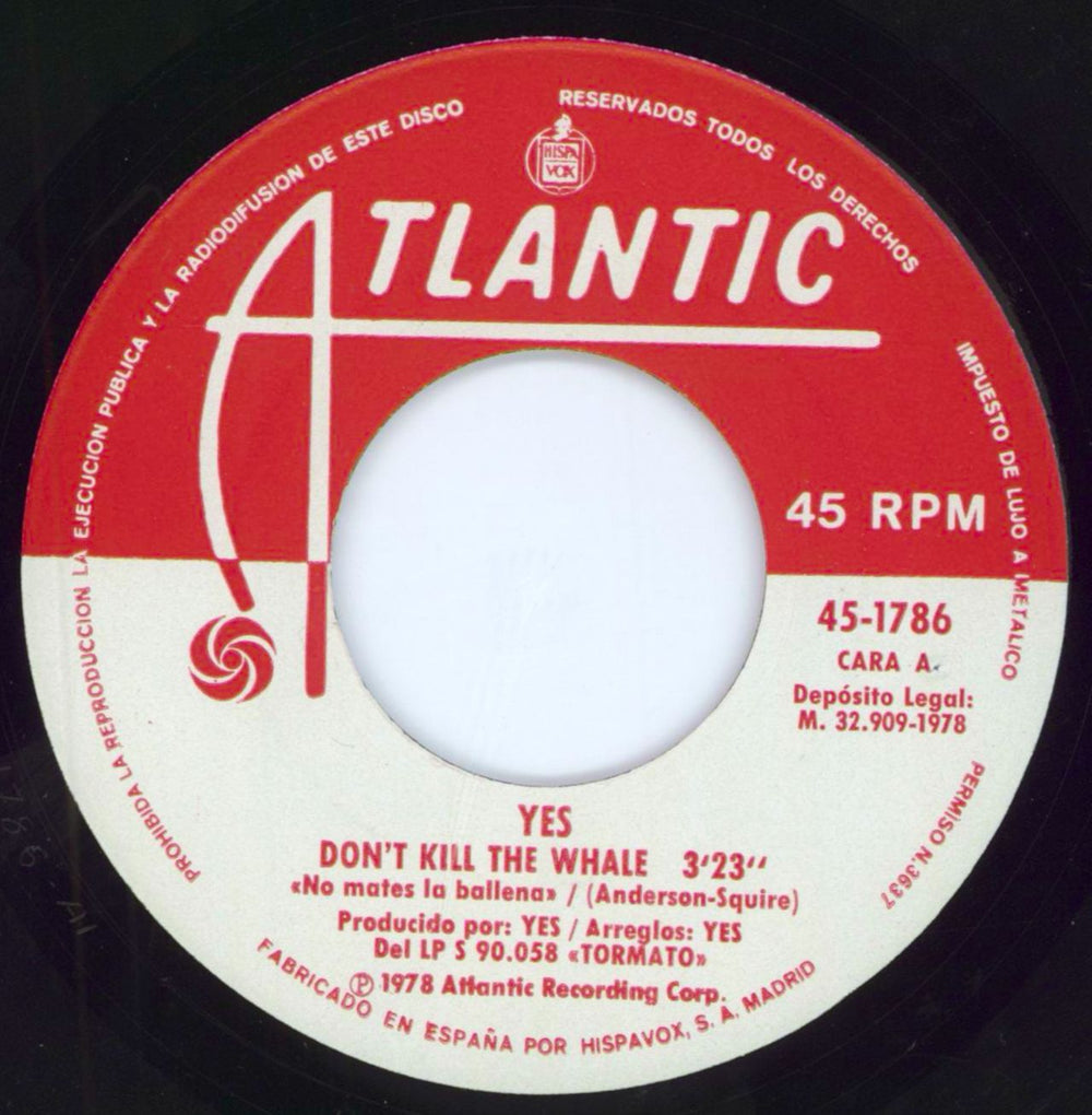 Yes Don't Kill The Whale + Sleeve Spanish 7" vinyl single (7 inch record / 45) YES07DO171106