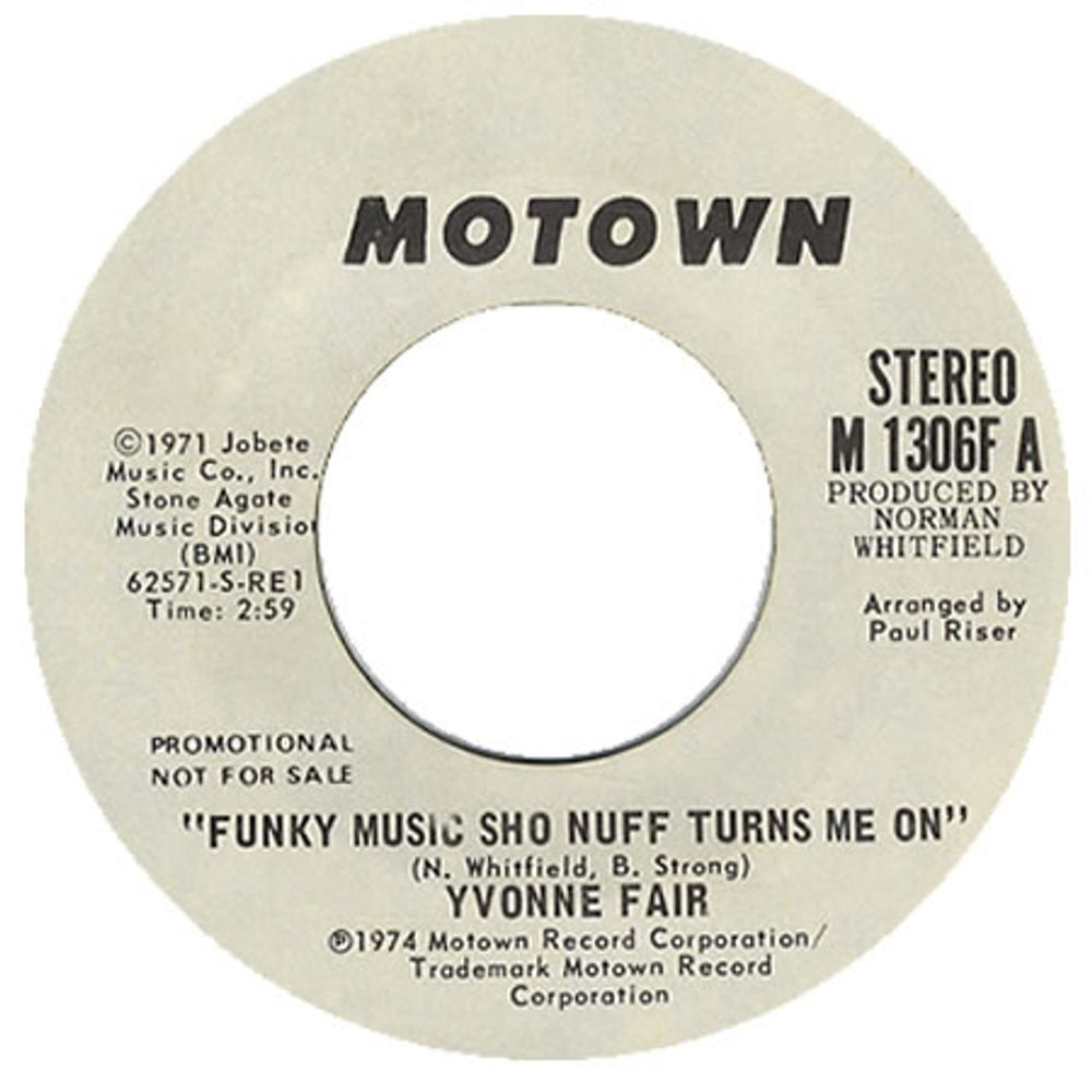 Yvonne Fair Funky Music Sho Nuff Turns Me On US Promo 7" vinyl single (7 inch record / 45) M1306F