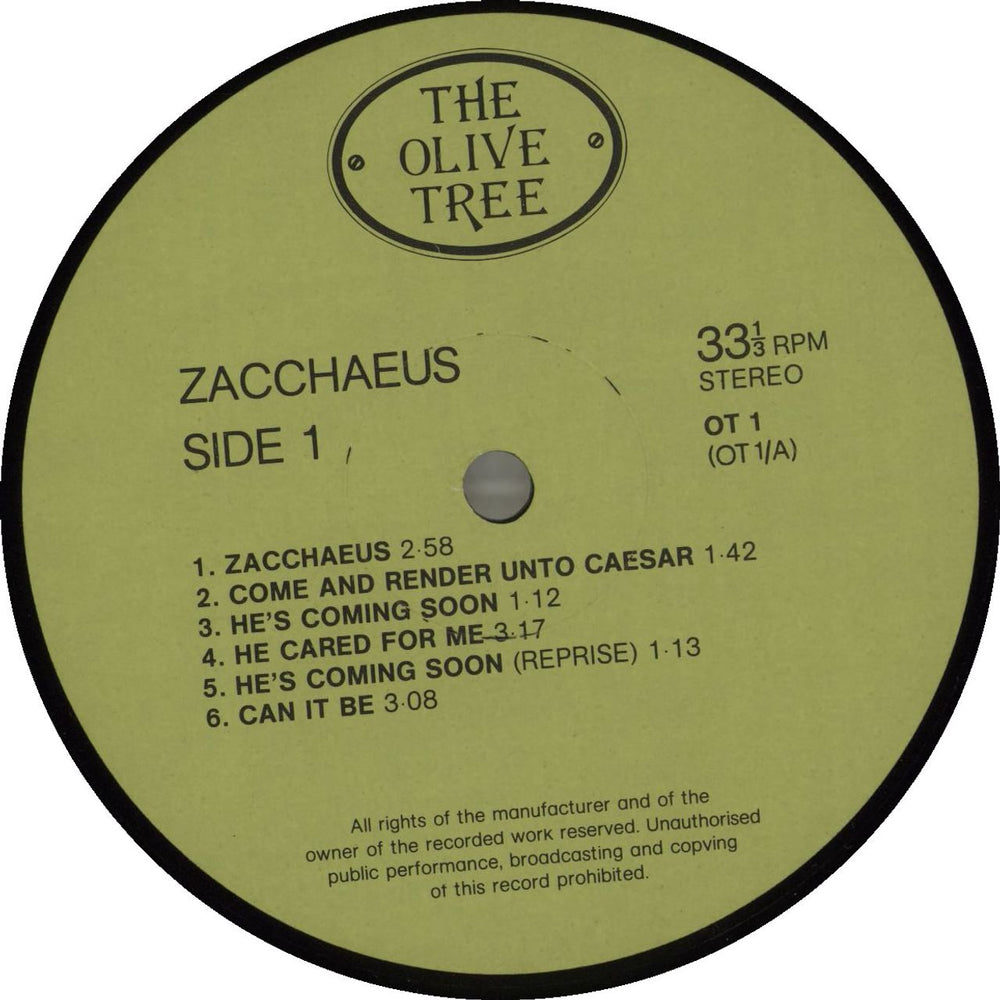 Zacchaeus Zacchaeus UK vinyl LP album (LP record)