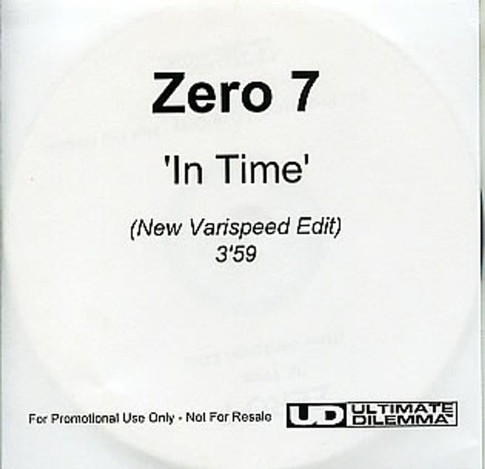 Zero 7 In Time UK Promo CD-R acetate CD-R ACETATE