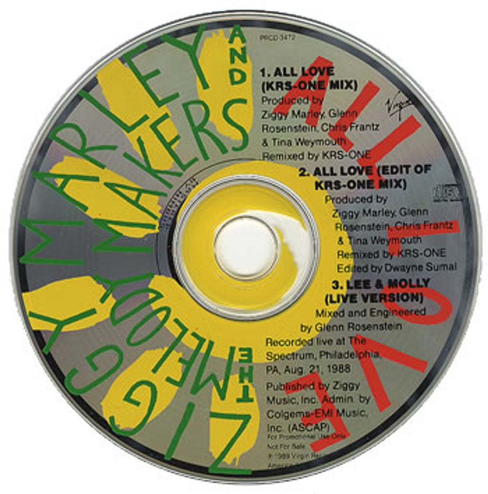 Ziggy Marley All Love US Promo CD single (CD5 / 5") PRCD3472