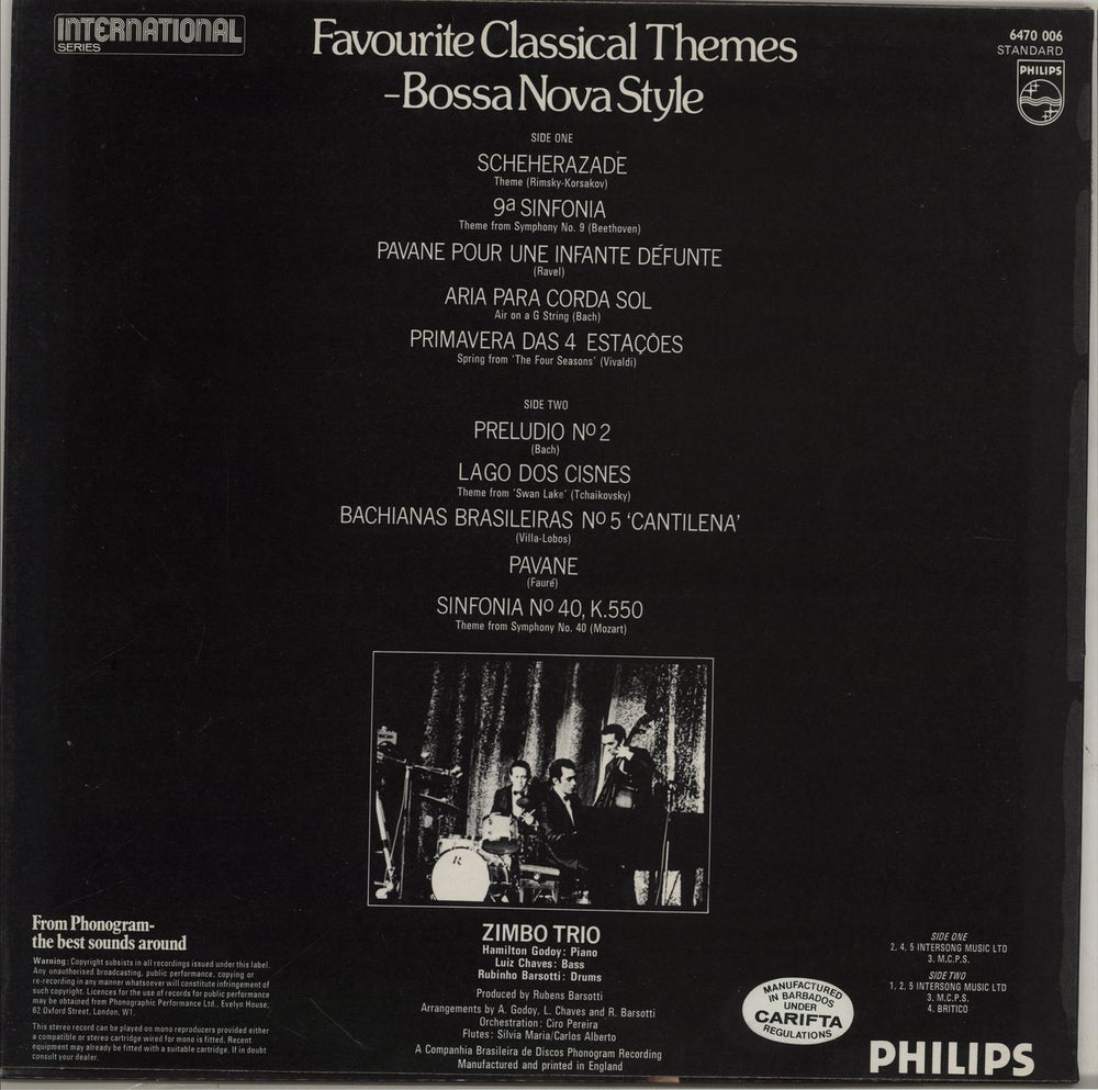 Zimbo Trio Favourite Classical Themes – Bossa Nova Style UK vinyl LP album (LP record)